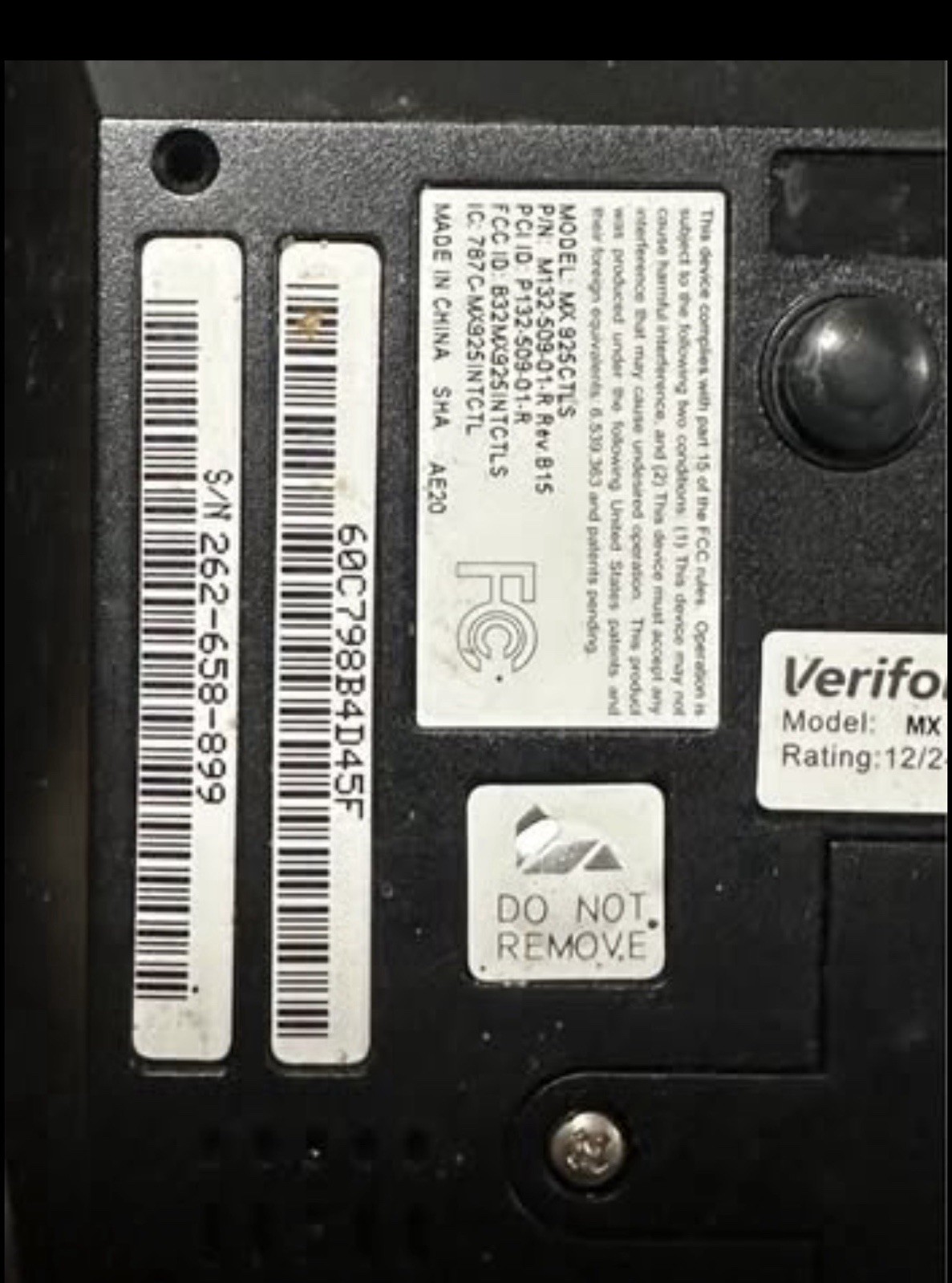 Verifone MX925CTLS Credit Card Terminal Touchscreen w/ Keypad & Power Supply