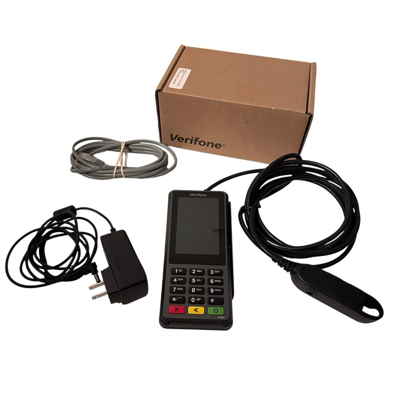 Verifone P400 Plus Credit Card Terminal w/ Power Supply, Ethernet Adapter & Box