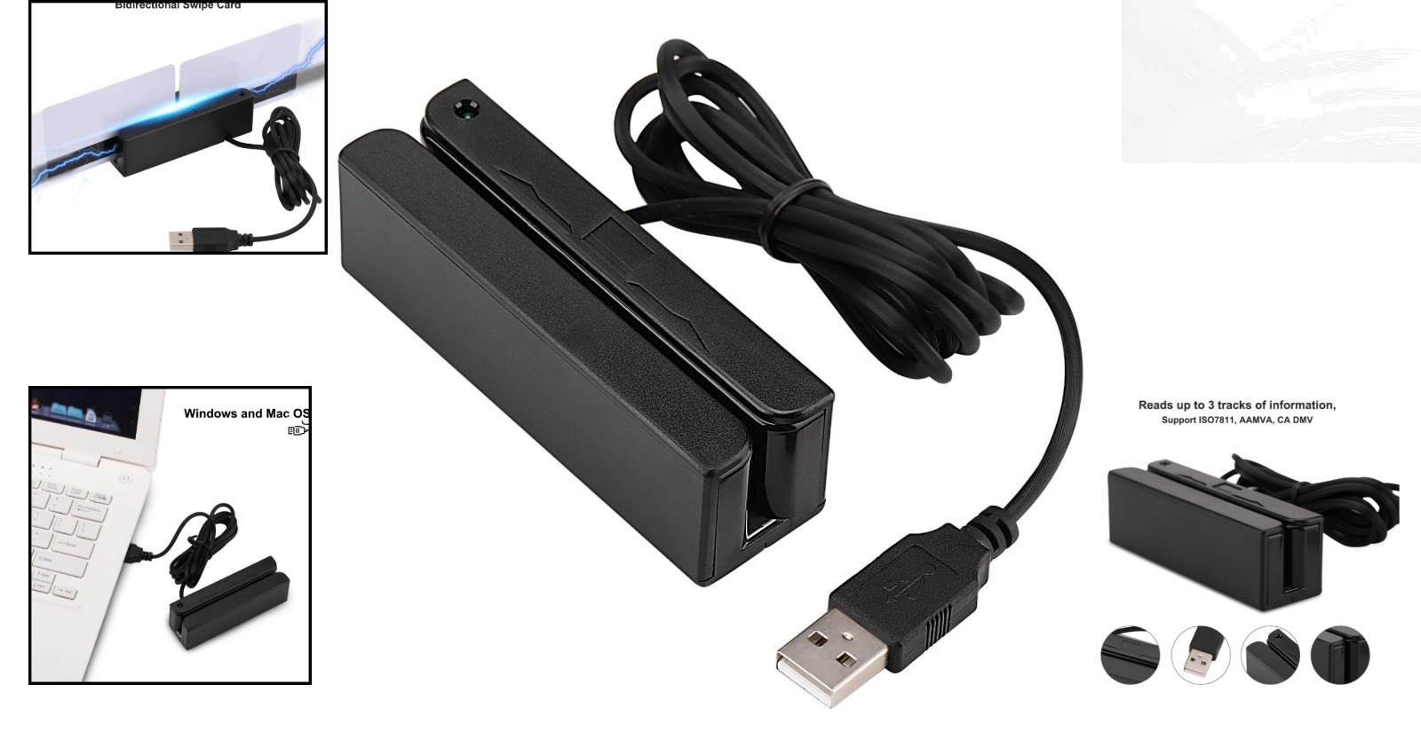 Durable USB Swipe Reader for Credit Cards – 3 Tracks, Versatile Compatibility