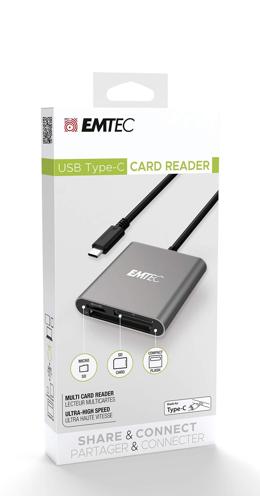 EMTEC ECCAREADT610C Type-C 3-in-1 Card Reader