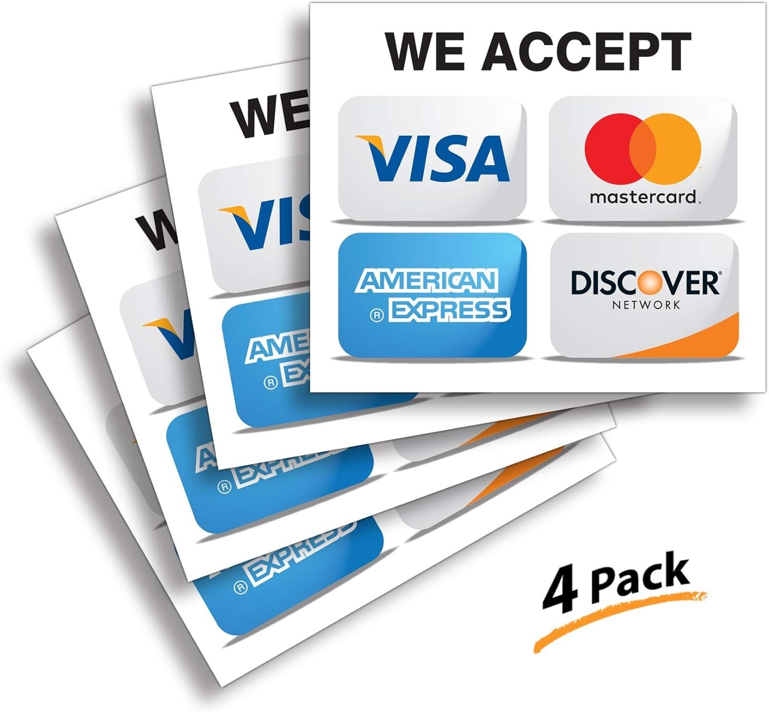 Durable 7×6 Inch Vinyl Credit Card Acceptance Signs – 4 Pack for Businesses