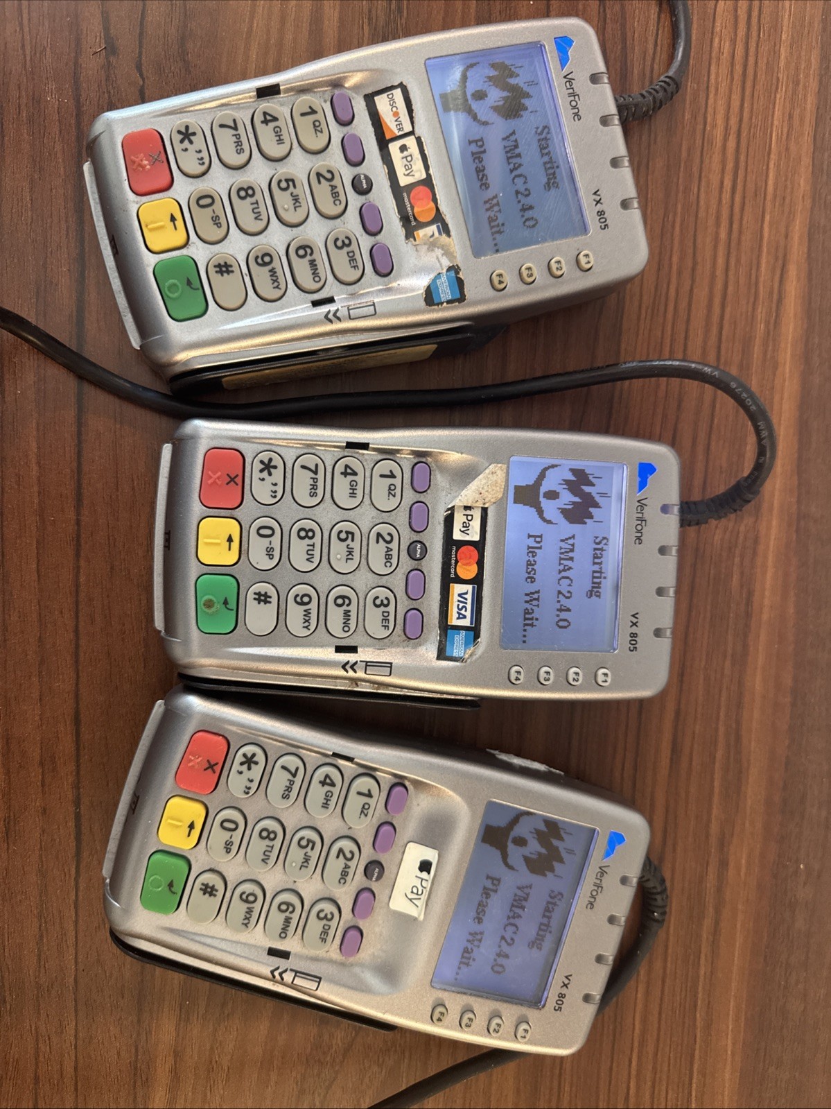 Used Lot of THREE VeriFone VX805 CTLS Pin Pad Chip/Card Readers – working