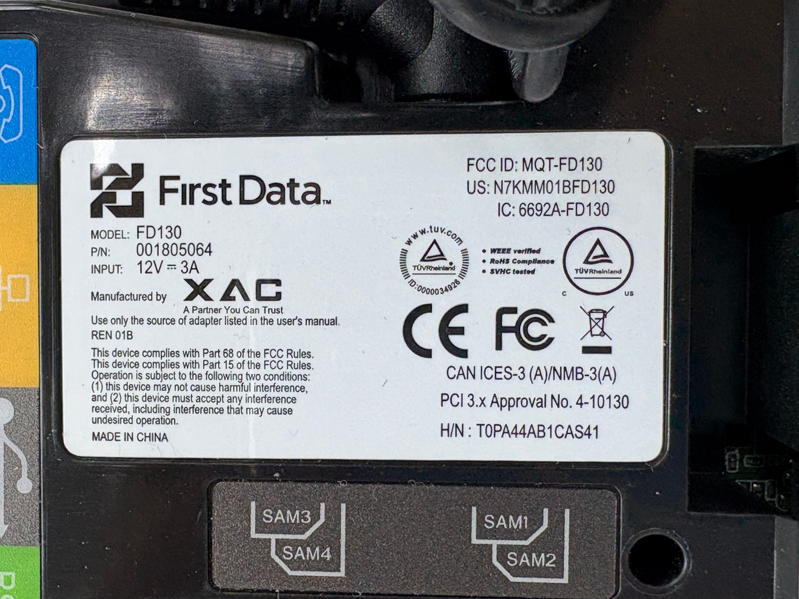 Pre Owned | First Data FD130 POS Credit Card Terminal with Power Adapter -Silver