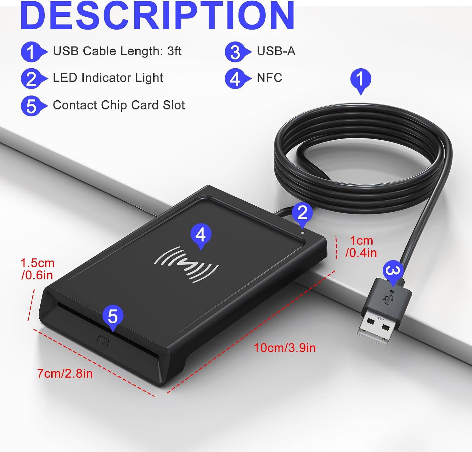 NFC Reader & CAC Reader Military 2-In-1 Smart Card Reader with NFC Support Ic/Id