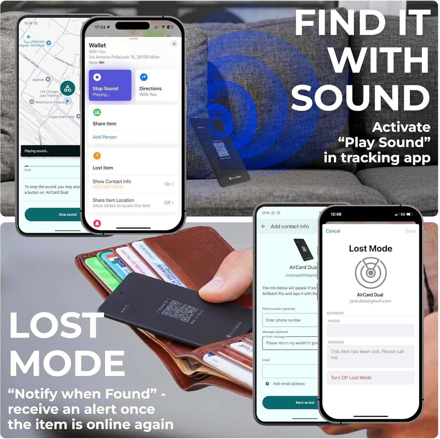 Aircard Dual – Bluetooth Wallet Tracker – Compatibile with Both Apple Ios Find M
