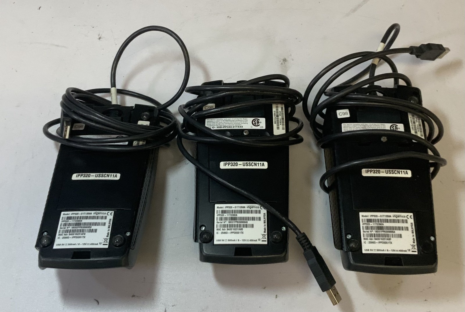 (Lot of 3) Ingenico IPP320-01T1358A Wired Credit/Debit Card Reader Terminal”H2B”