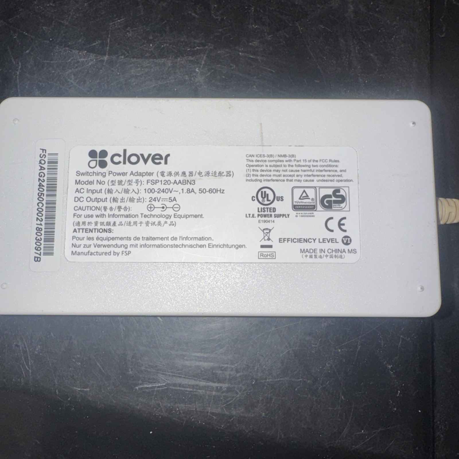 OEM Clover Station Power Supply 24V 5A FSP120-AAABN3 Adapter + Cord POS