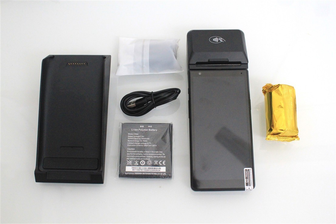 OEM CS50 Smart POS Payment Terminal NFC Receipt Printer USB Charger Battery