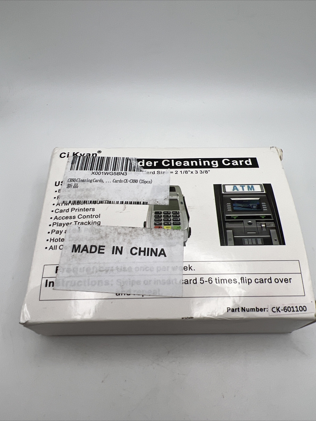 Ci Kyan Card Reader Cleaning Cards CR 80 Card Size 2 1/8 x 3 3/8 CK-601100