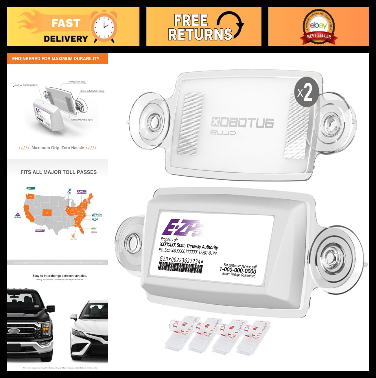 Universal EZ Pass Holder for All US Toll Passes – Easy Install, UV-Protective, 4