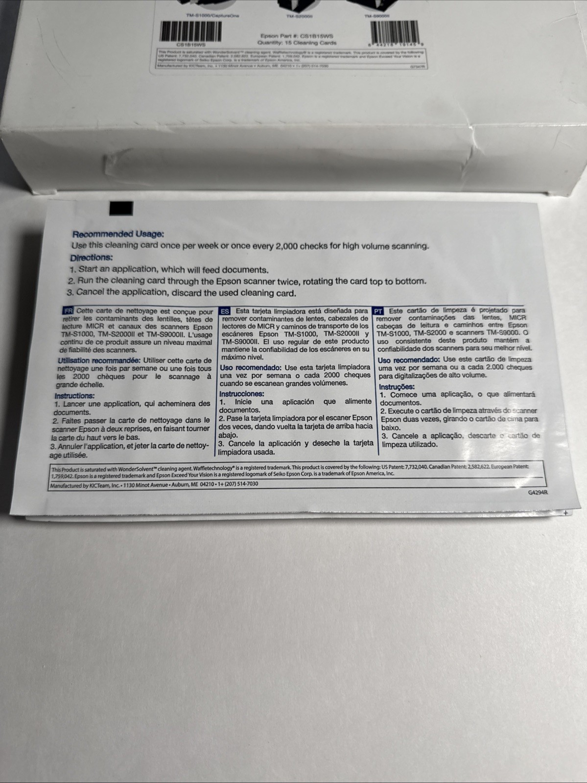 Epson CaptureOne Check Scanner Cleaning Card featuring Waffletechnology 15 Cards