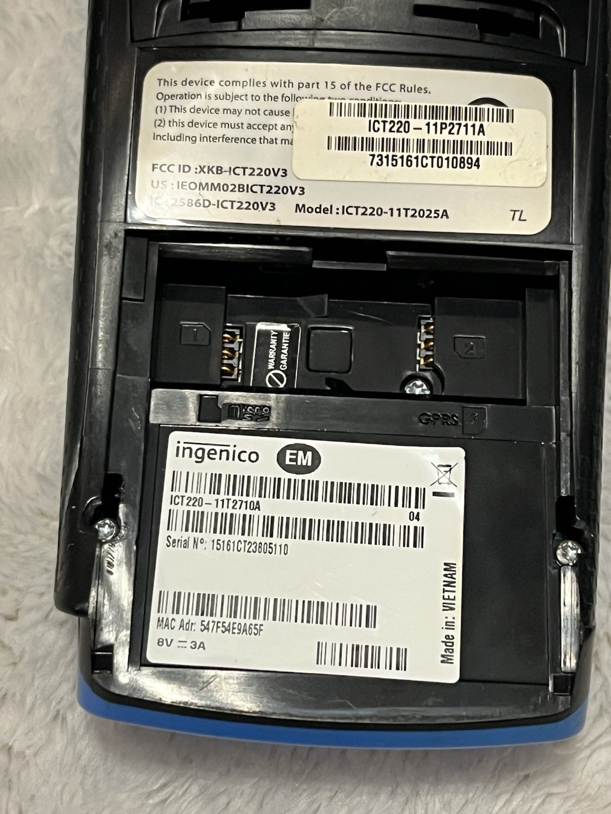 Ingenico ICT220 Credit Card Terminal with Wired Connectivity & Power Supply