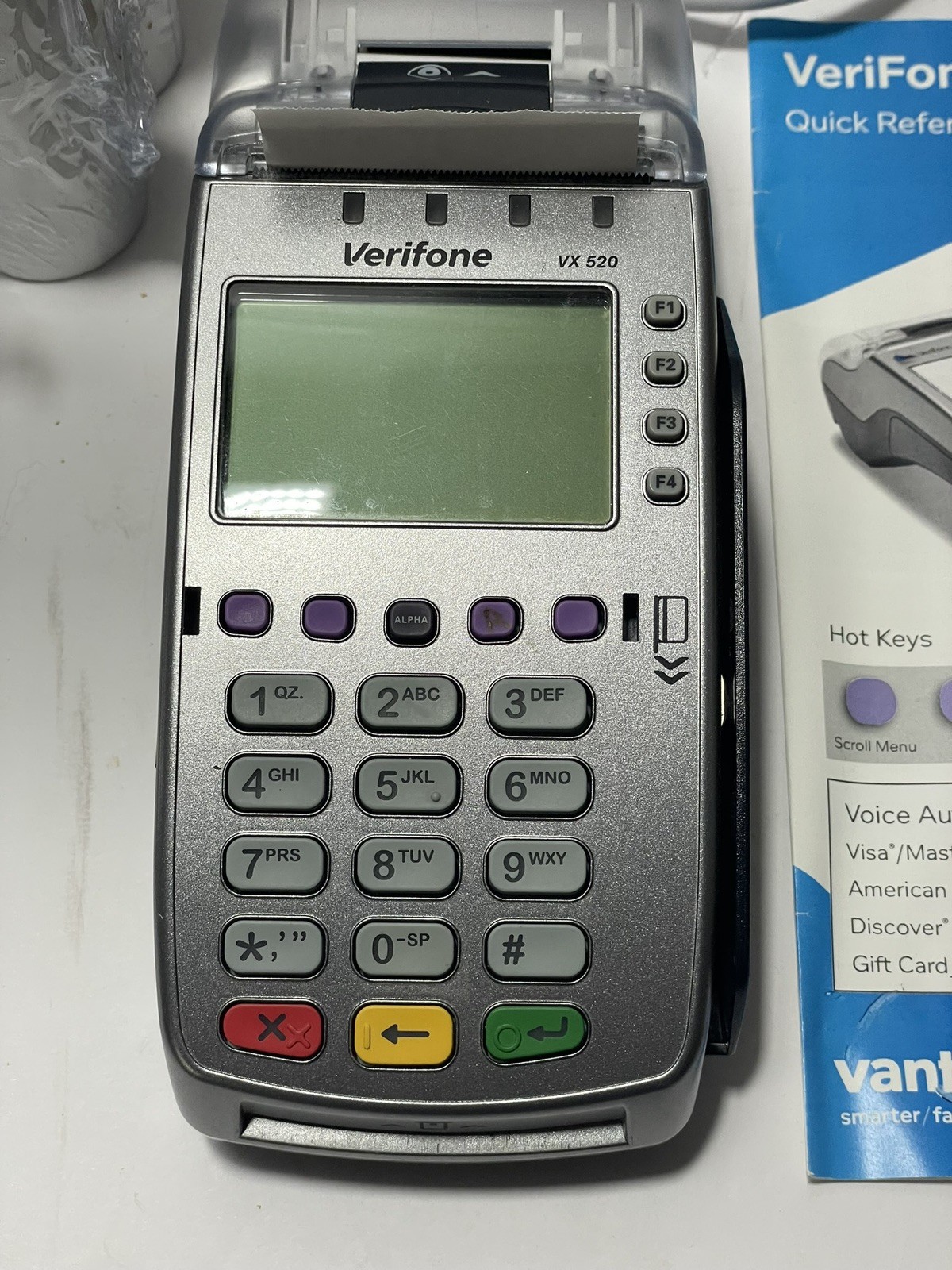 Verifone VX520 Credit Card Reader With Paper Rolls! Plug And Play Credit Debit