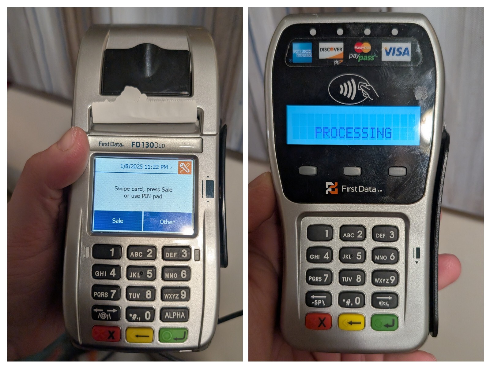 First Data FD130 DUO Credit Card Machine with FD-35 EMV NFC Pin Pad – Untested