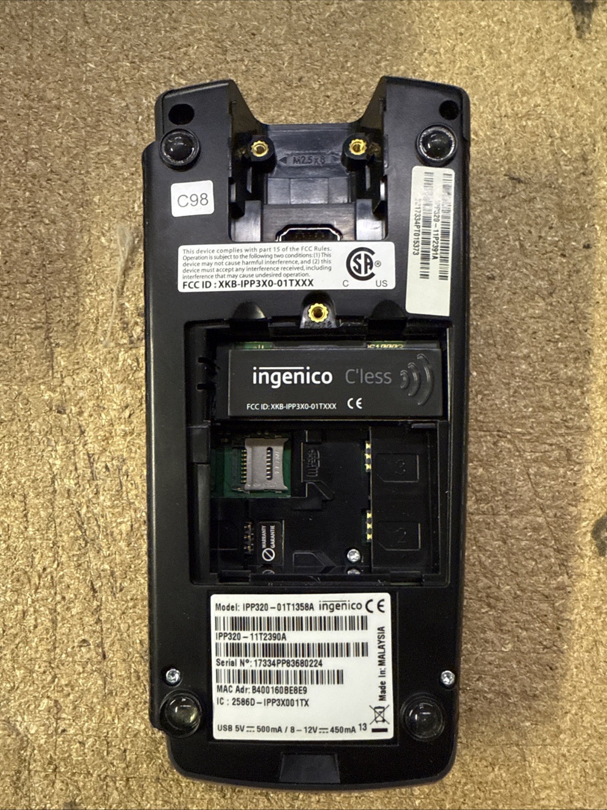 Ingenico IPP320 Credit Card Reader IPP320-01T1358A NO POWER ADAPTER
