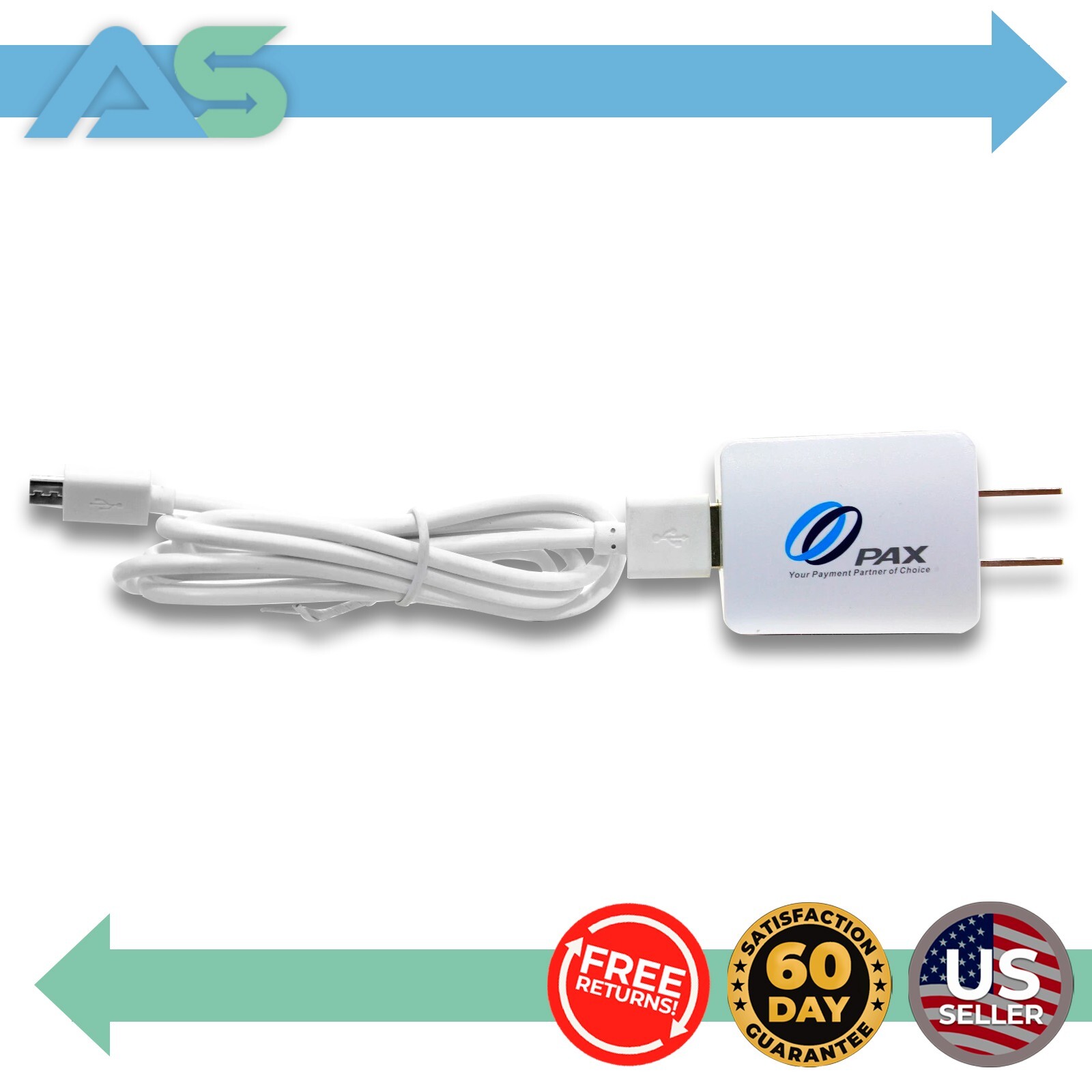 Genuine PAX A920 5V USB Adapter PSU Power Supply /w Cable -White (GLH50D2000HW)