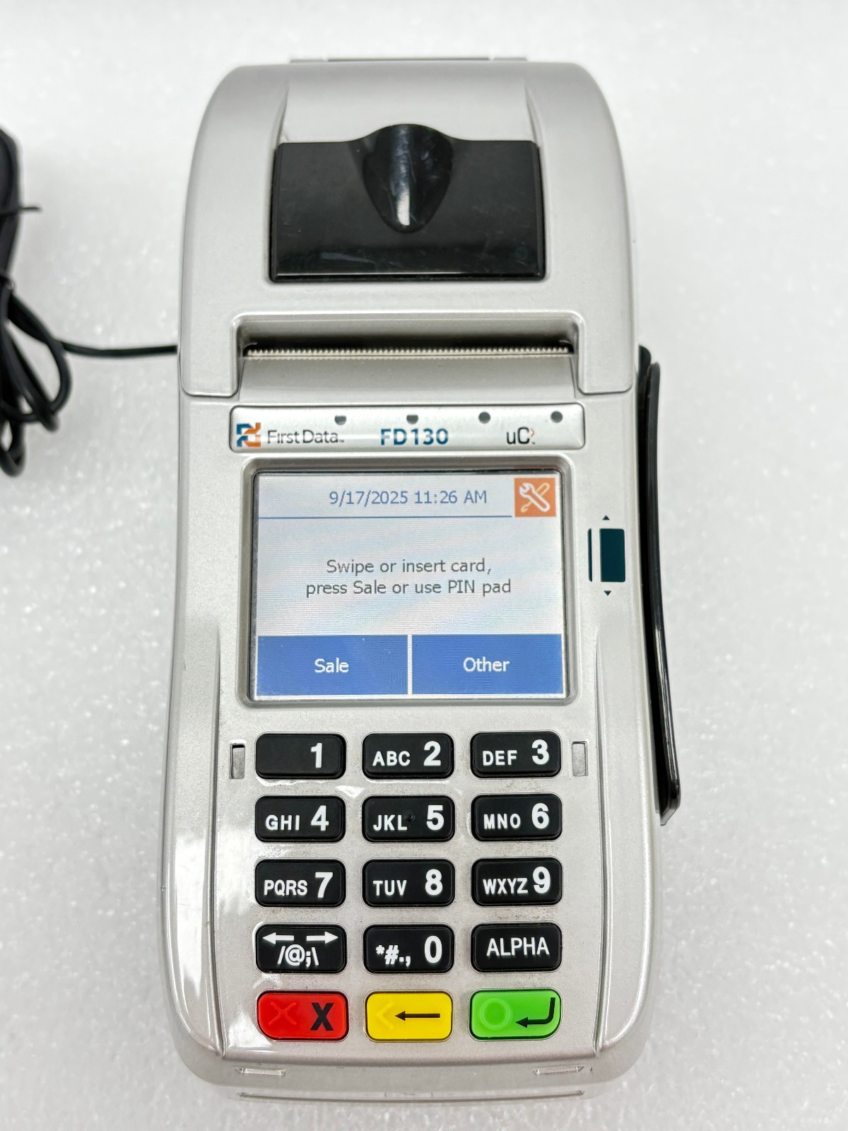 Pre Owned | First Data FD130 POS Credit Card Terminal with Power Adapter -Silver
