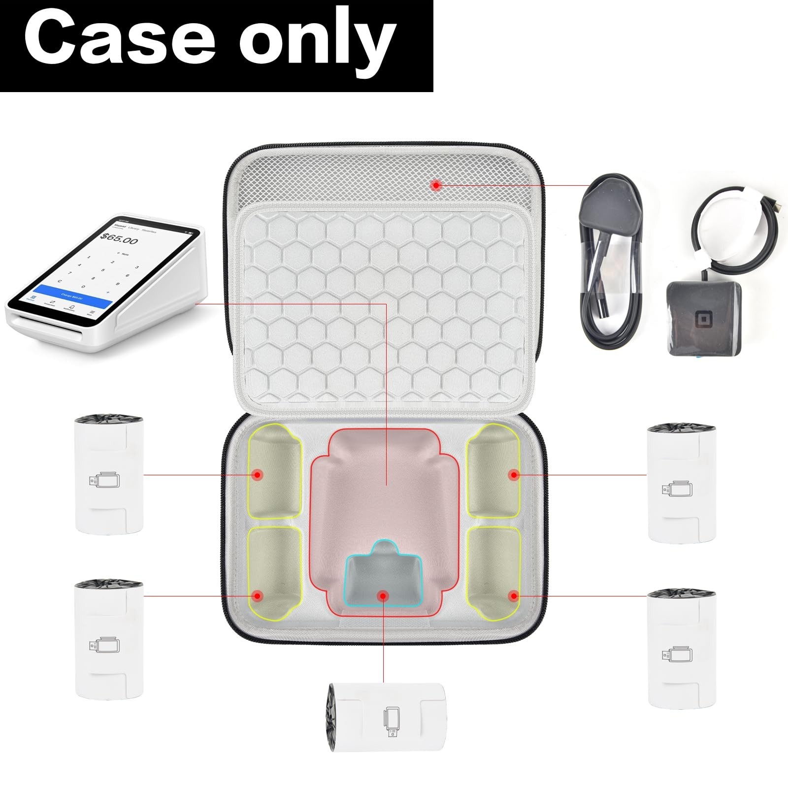 Mobile POS Case for Square Terminal Reader – Storage Holder with Charger & 5 Rec