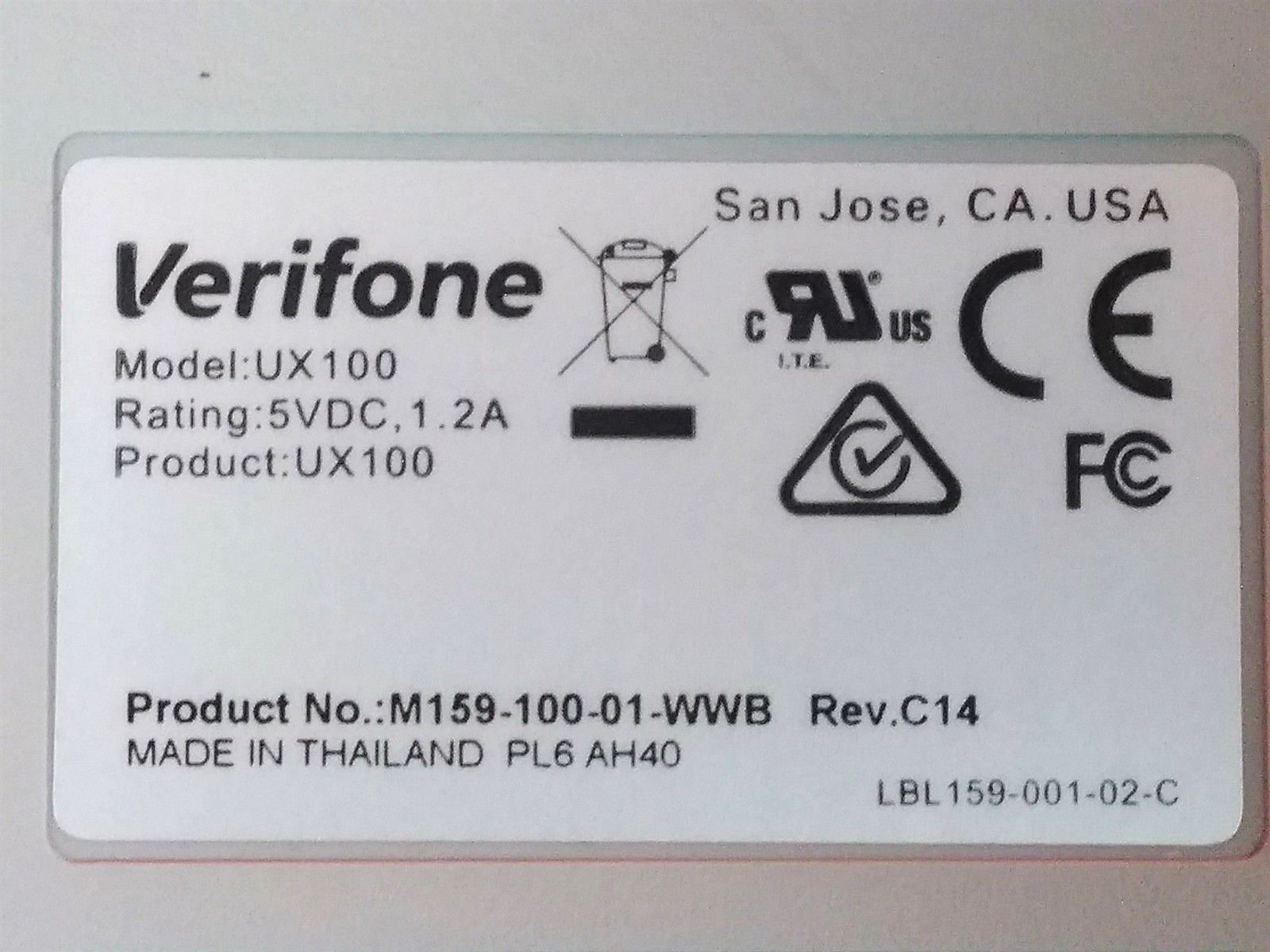 Power Tested Verifone UX100 M159-100-01-WWB Payment Keypad See Description