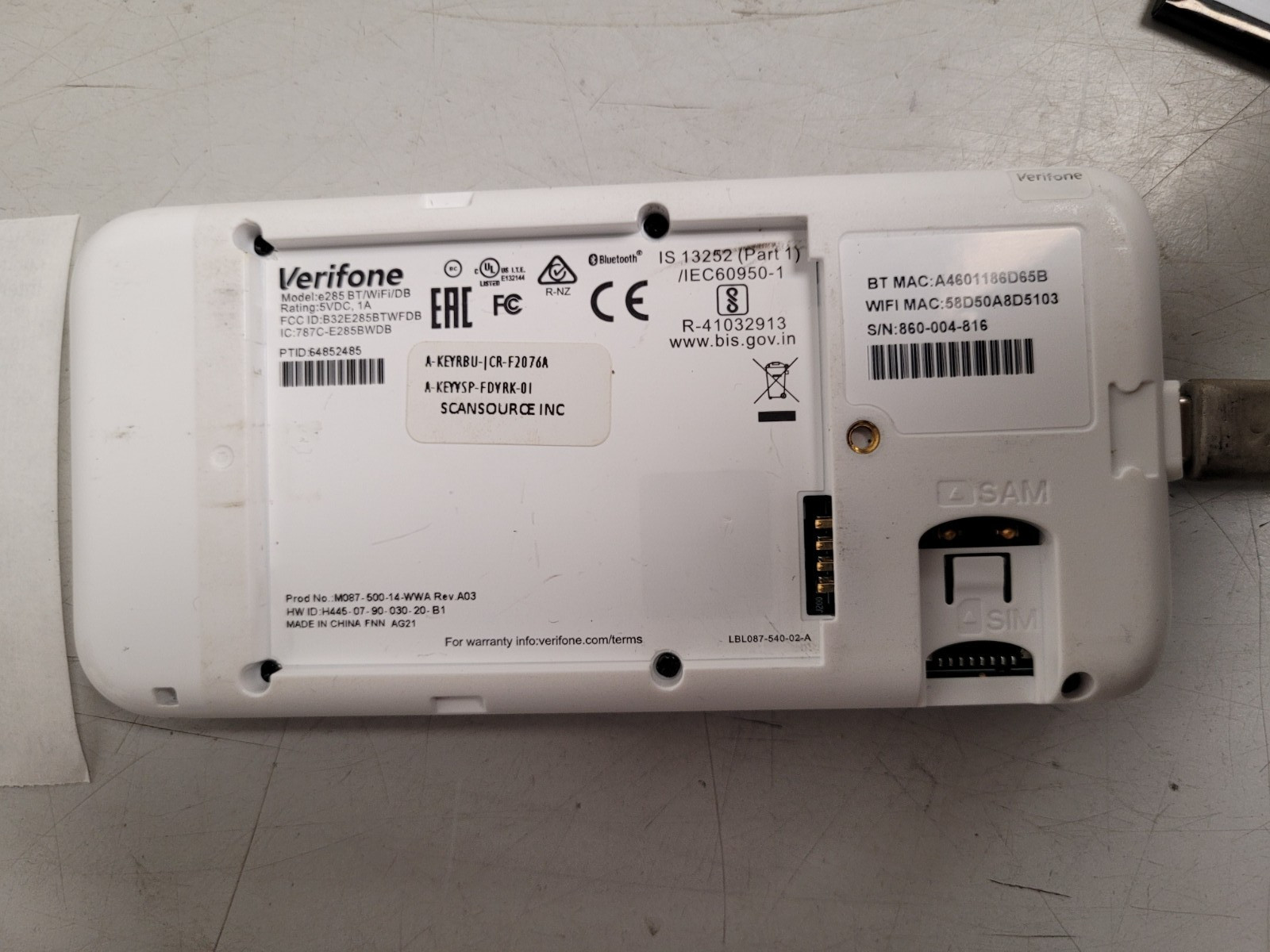 VeriFone e285 Mobile Payment Device Wi-Fi/Bluetooth Parts power tested Locked