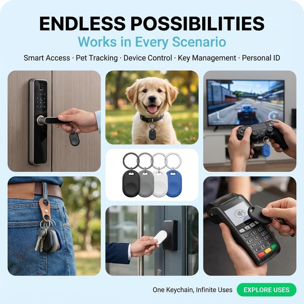 Dual NFC Tags – 504 Bytes Memory, Black Keychains Compatible with iOS/Android