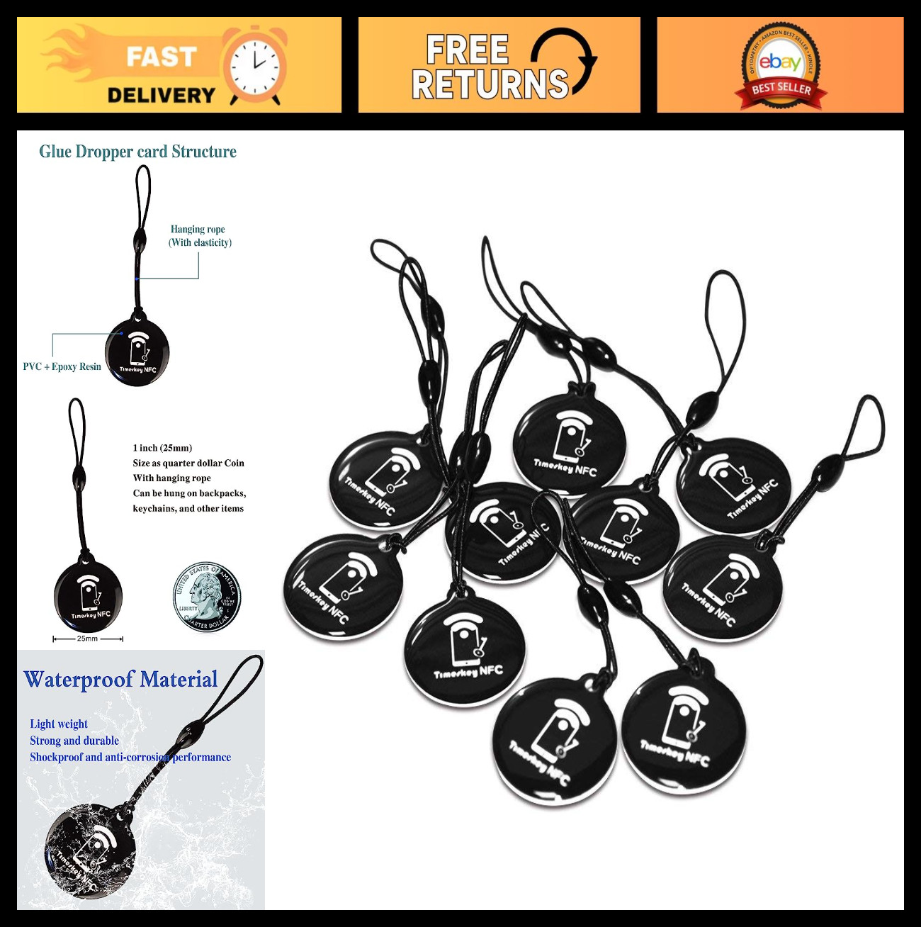 10pcs Programmable NFC Keychain Tags – Ntag215 Chips, Compatible with All NFC De