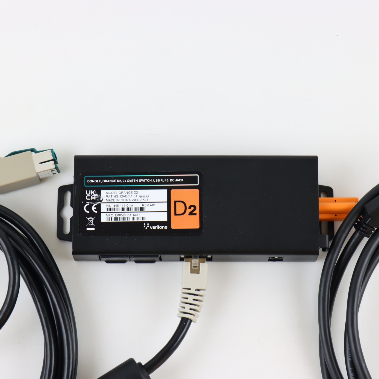 Verifone 445-114-01-A Orange D2 Ethernet Adapter USB-C Dual Gigabit RJ45 Dongle
