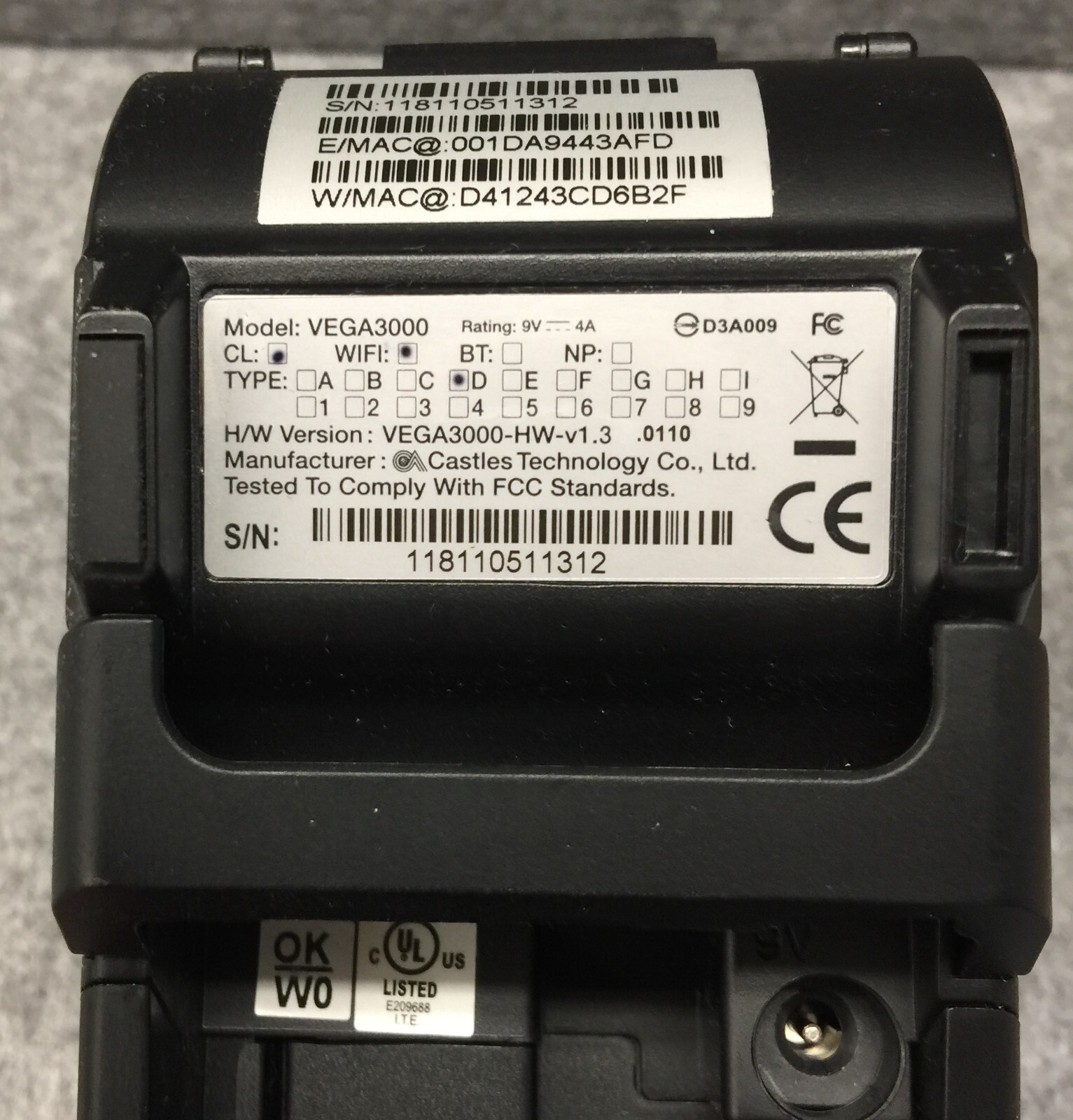 DEJAVOO Z11 VEGA3000 Credit and Debit Card Terminal with Power Supply – Tested