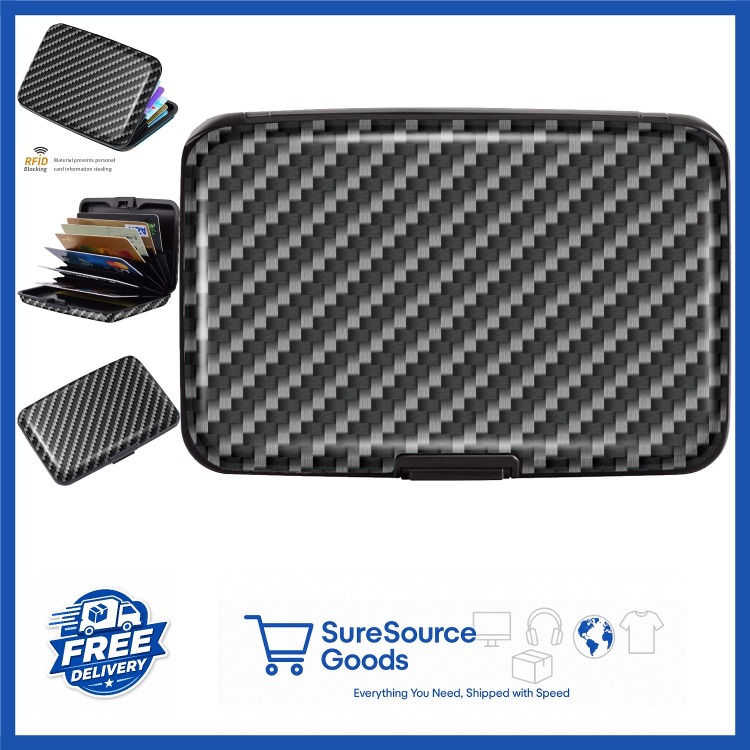 Slim Hard Card Holder Wallet for ID and Credit Cards Carbon Fiber RFID Blocking