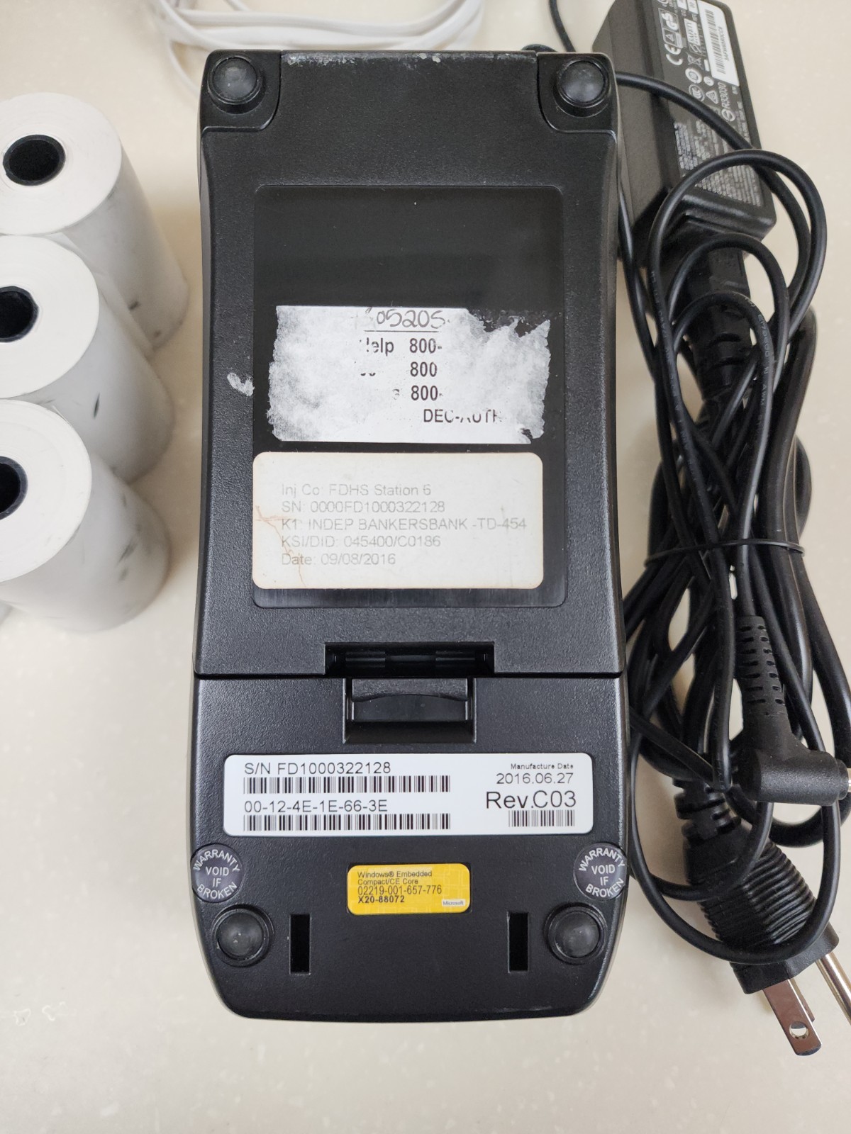 First Data FD130 Credit Card Terminal w/ power supply and 6 rolls paper