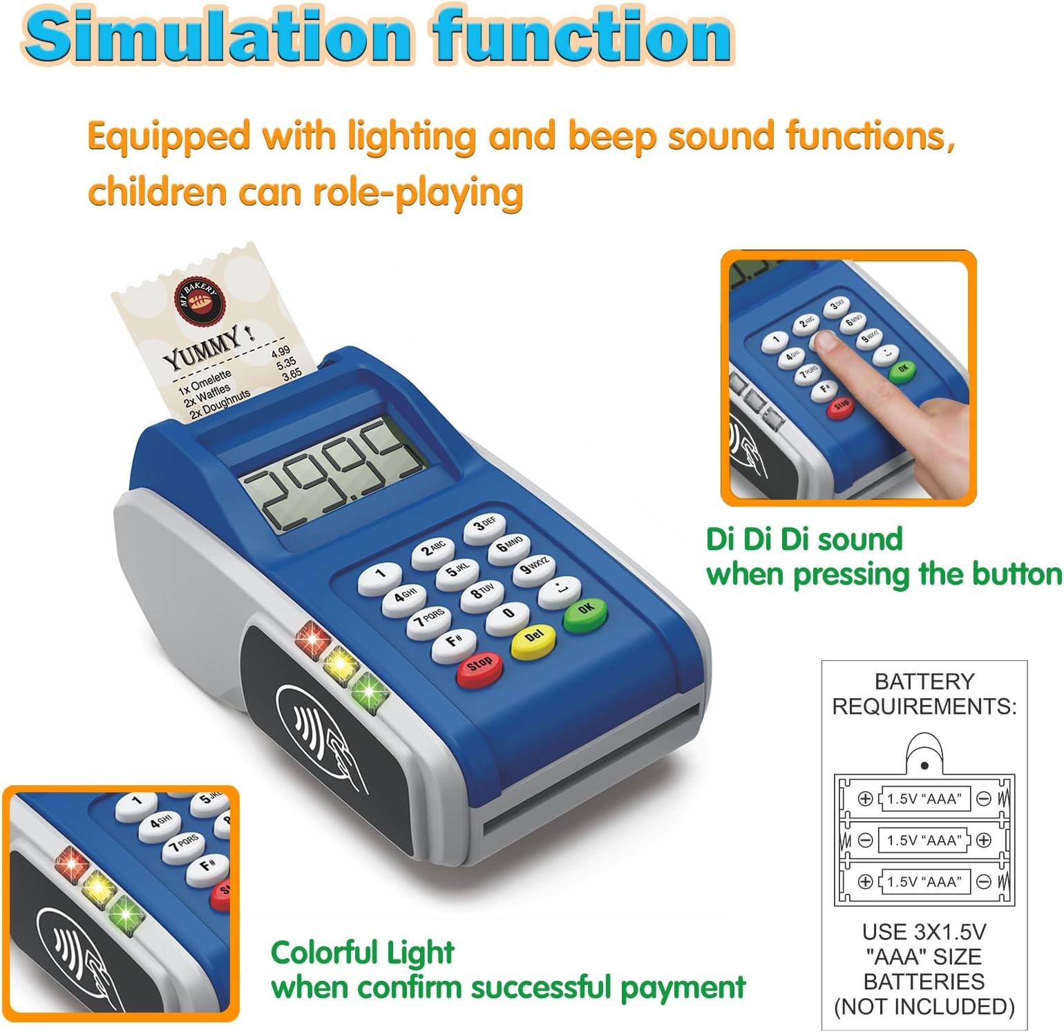 Payment Terminal Toys, Point of Sale Terminal with Light and Sound, Cash Regi…