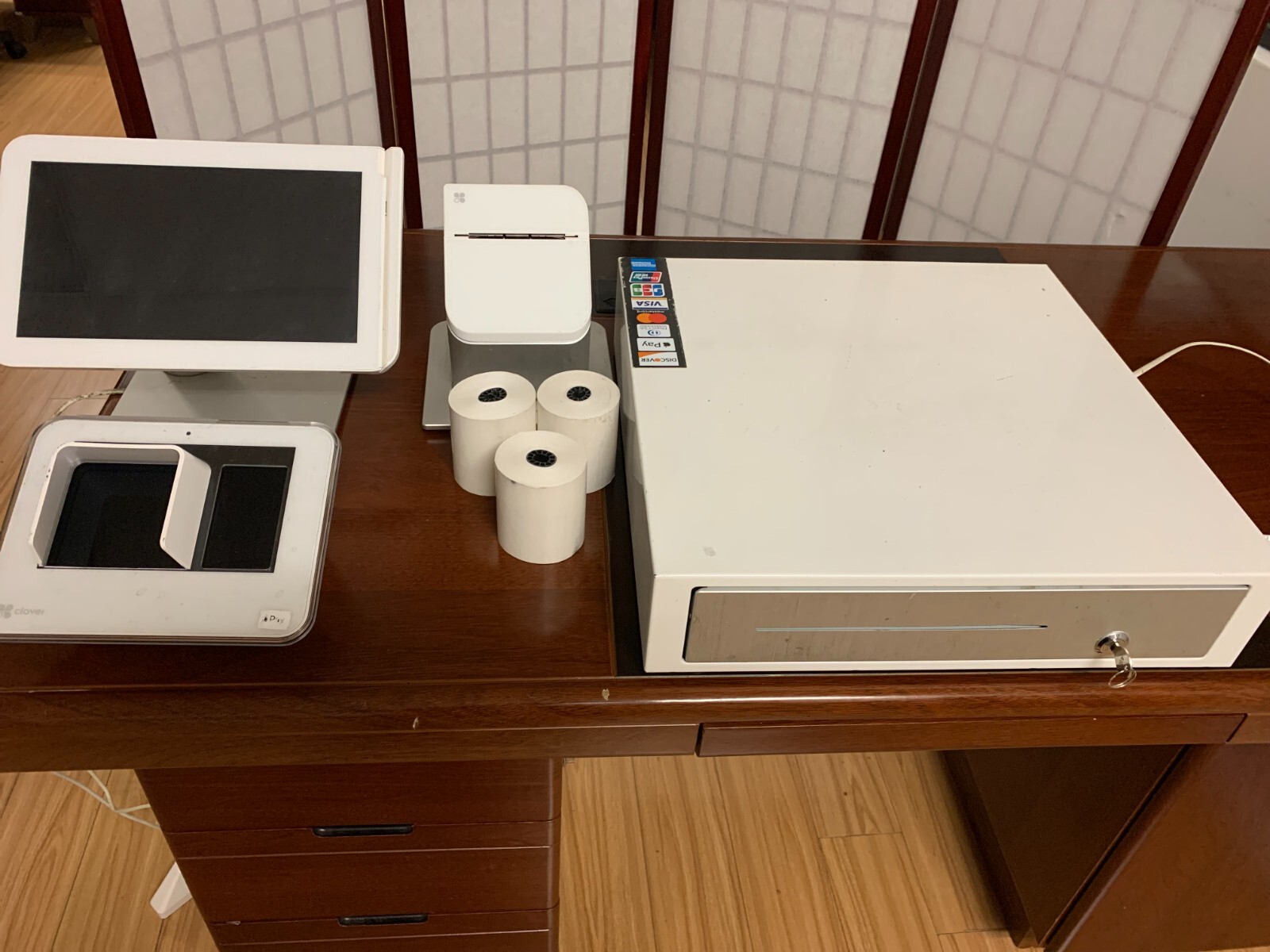 Clover C500 POS System LCD Screen D100 Drawers P500 Printer Power Cables LOCKED