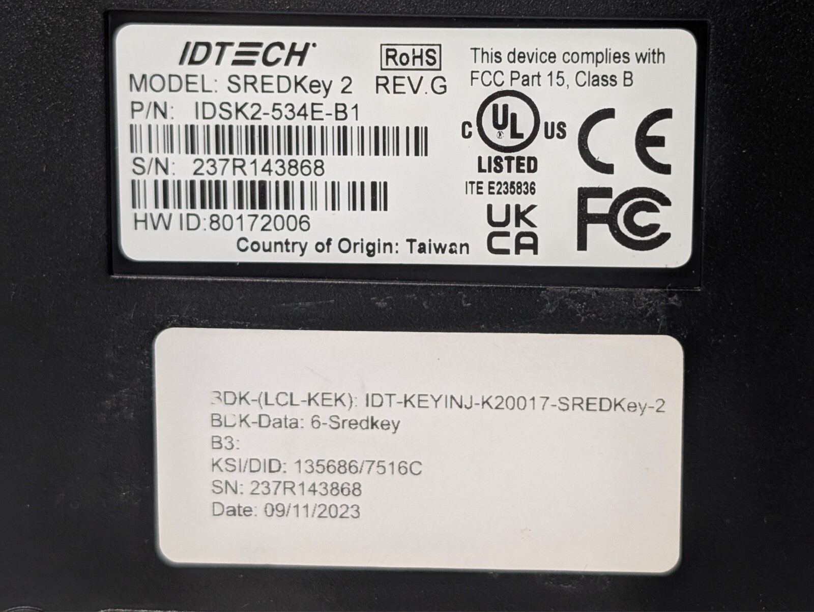 ID Tech 10-Key Keypad w/ MagStripe Reader IDSK2-534E-B1