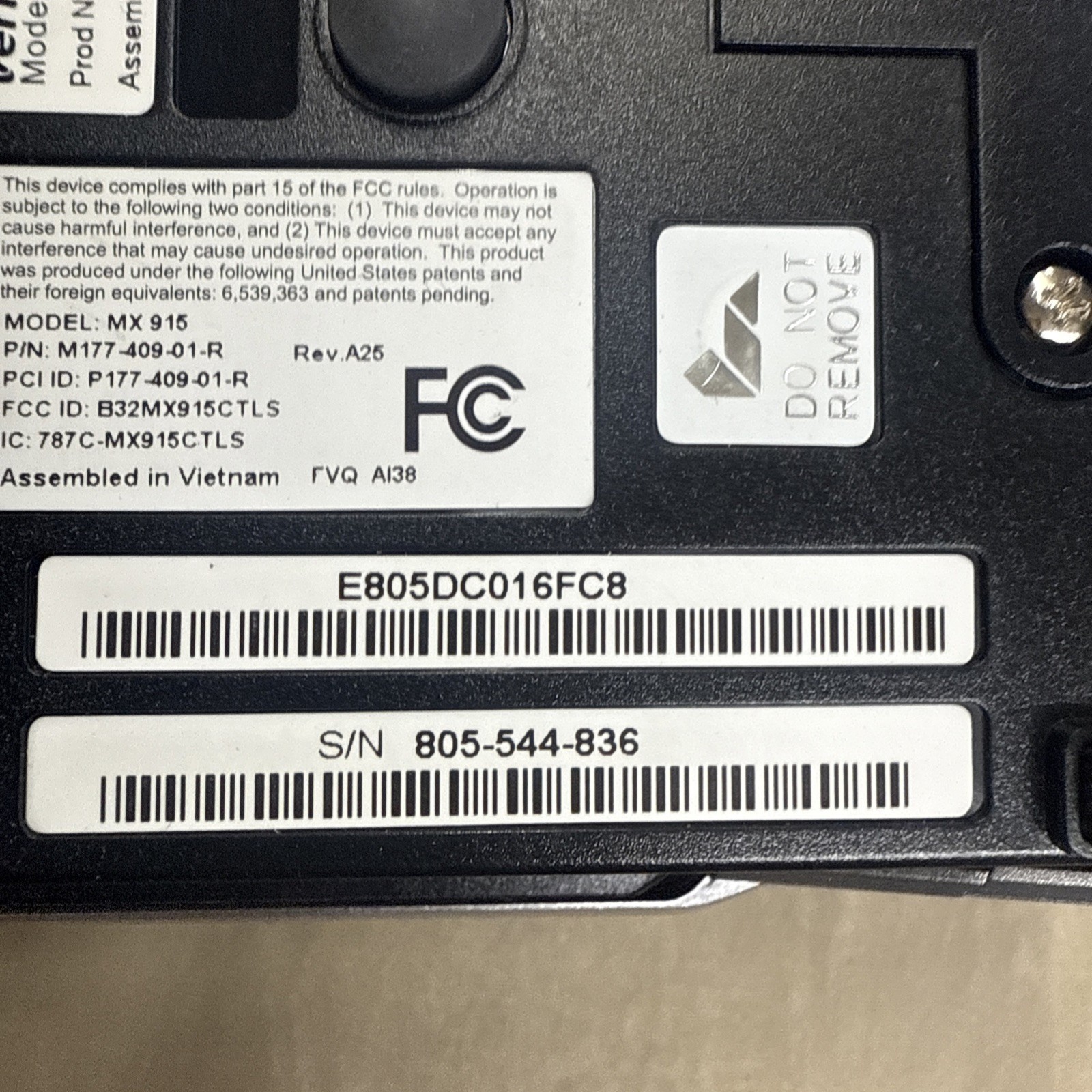 VeriFone MX 915 Credit Card Pinpad Payment Terminal M177-409-01-R PA0421100CNC2
