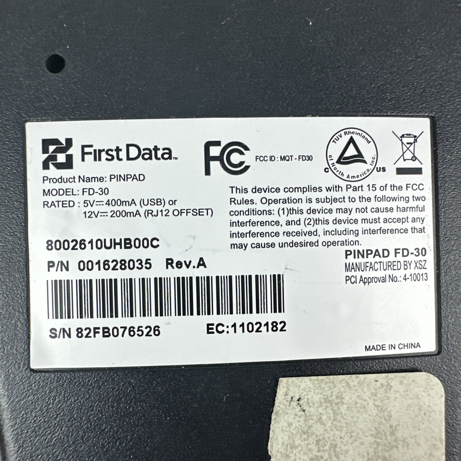 First Data FD-30 PIN Pad w/USB Cable Credit Card Processor Small Business POS