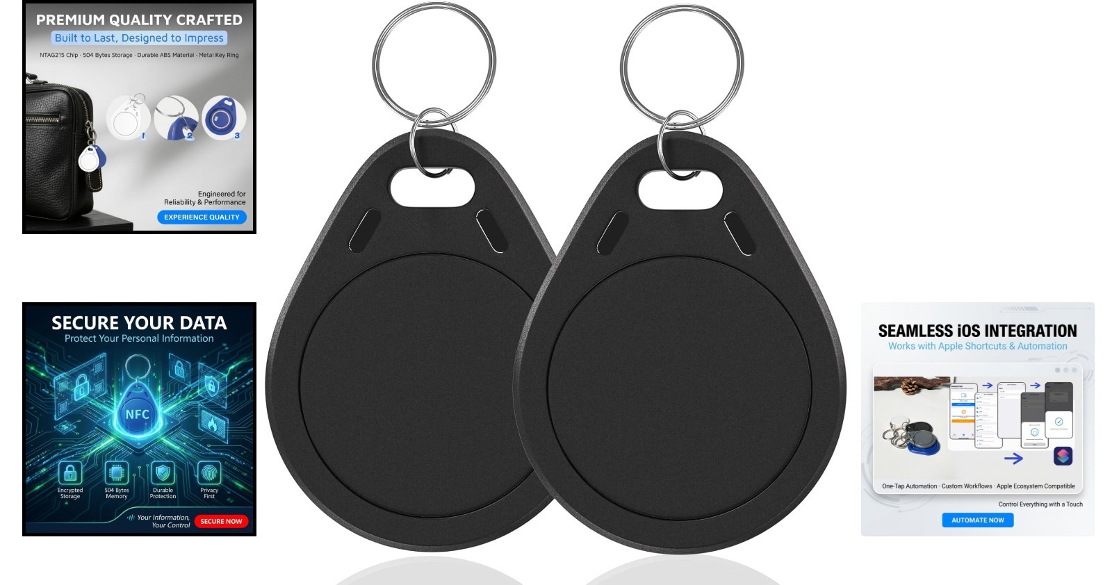 Rewritable NFC Keytags – 504 Bytes, Black – Compatible with Android & iPhones