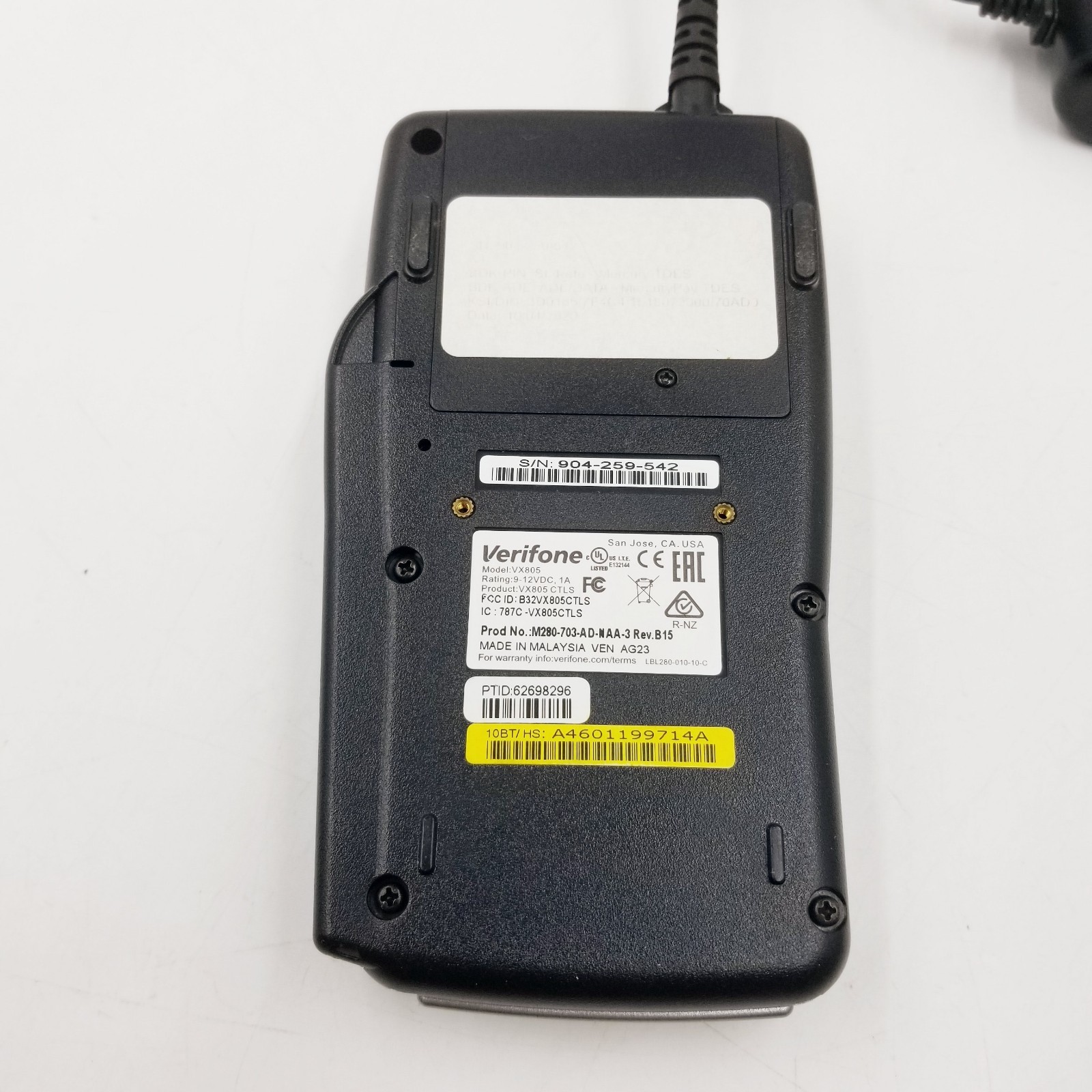 VeriFone VX805 CTLS Pin Pad Tamper Chip Credit Card Reader Power Cord VX 805