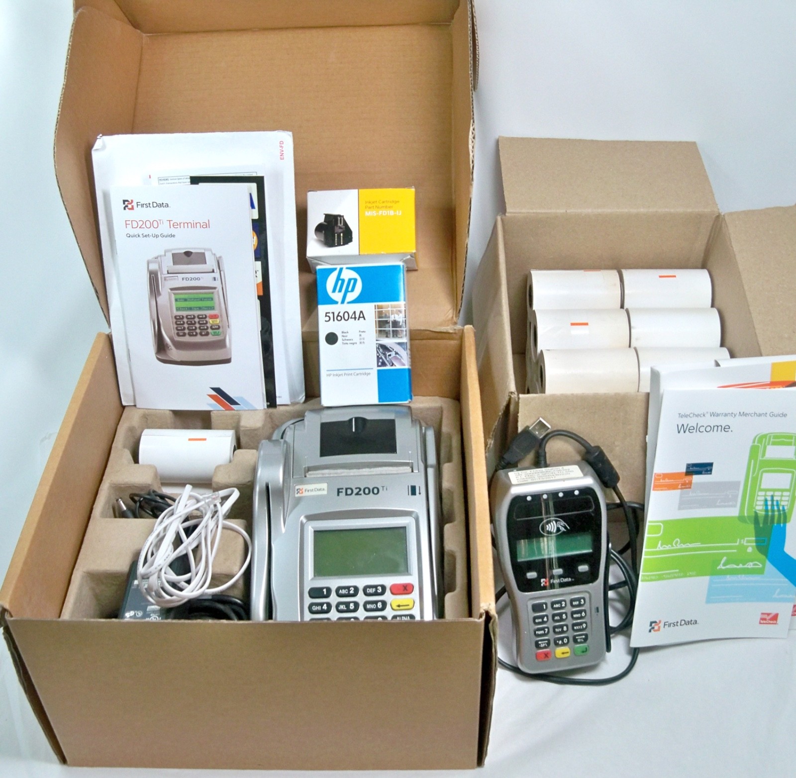 First Data FD200Ti Credit Card Terminal FD-35 EMV Pinpad, Ink & Paper Bundle