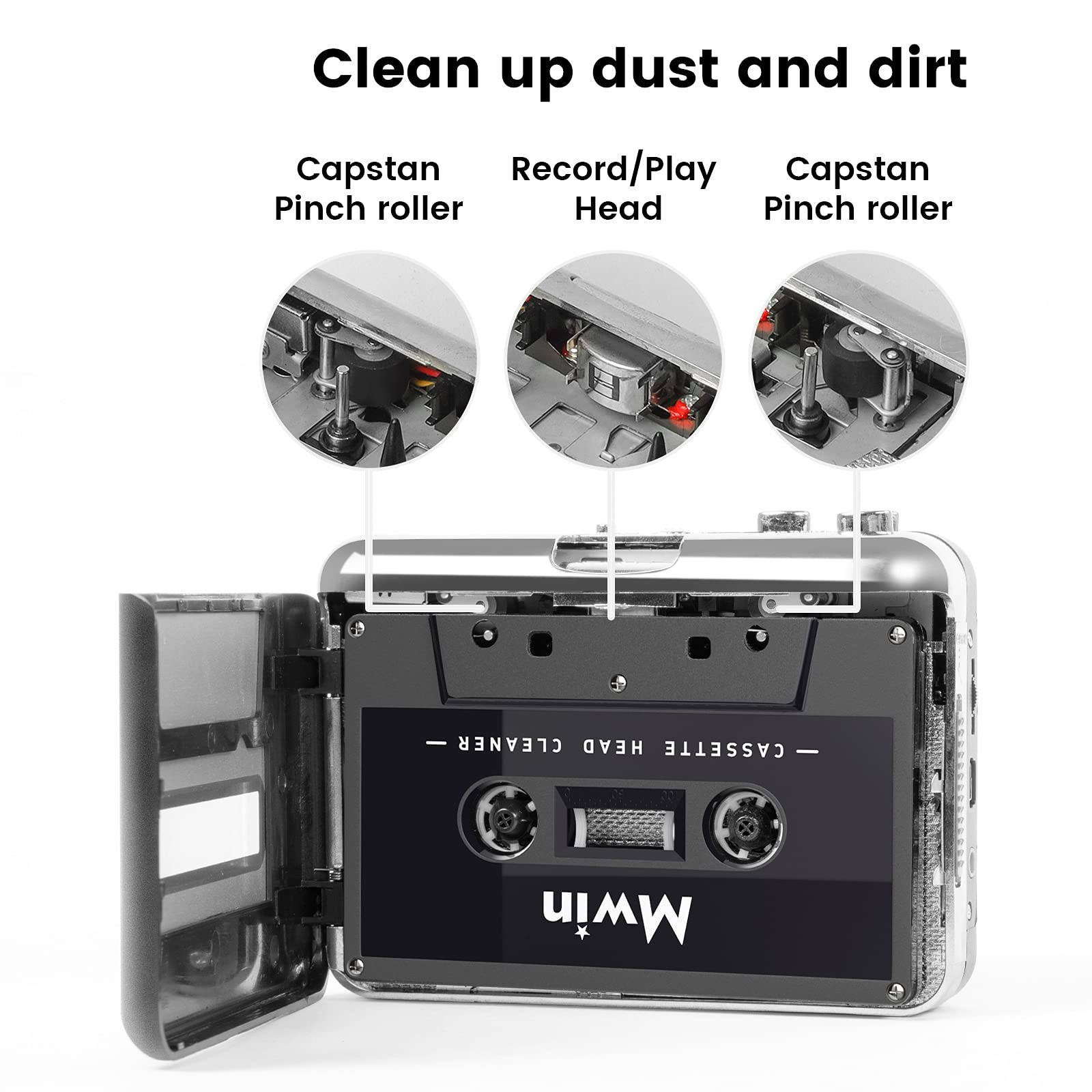 Mwin Audio Cassette Head Cleaner Tape w/ 1 Cleaning Fluids Care Wet…
