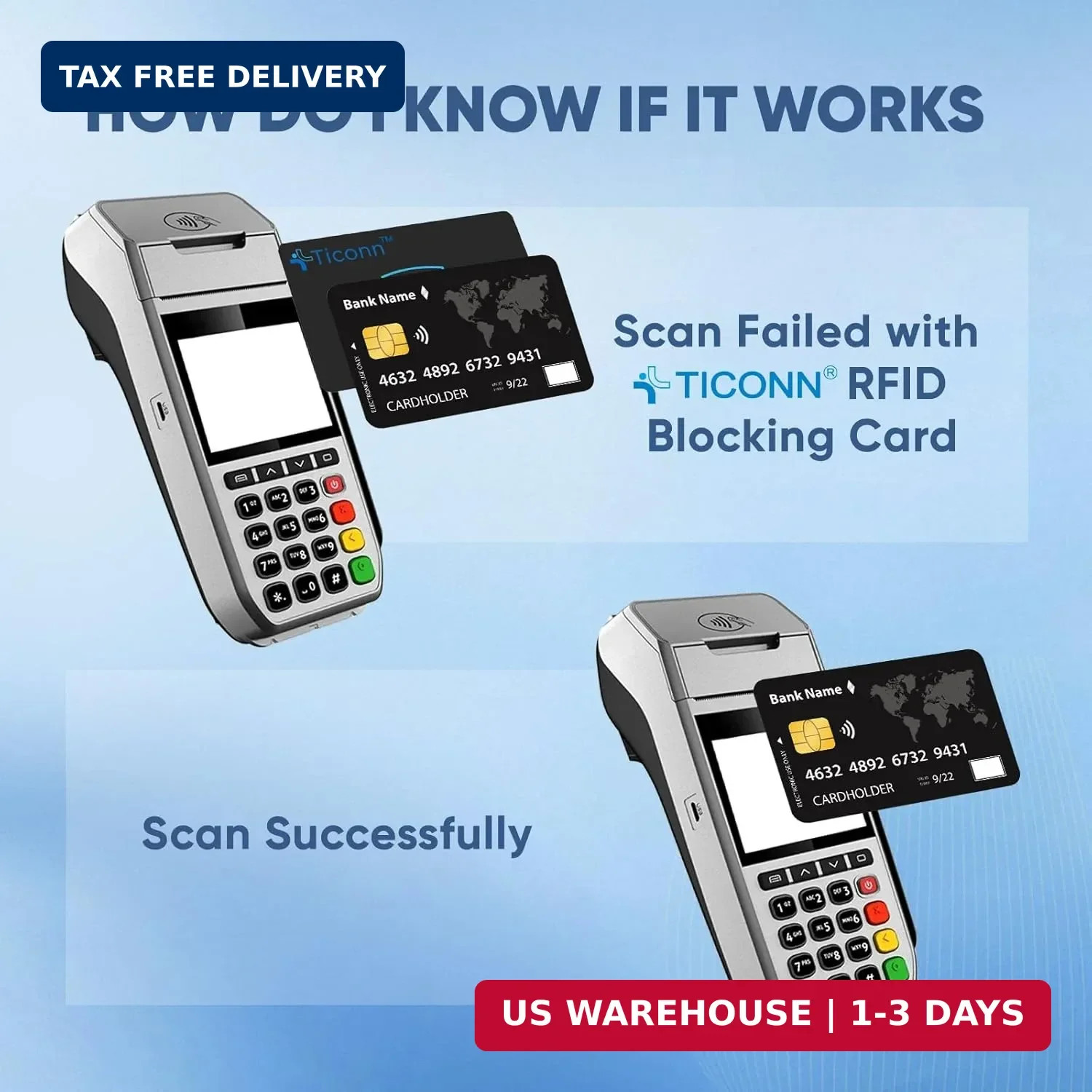 TICONN RFID Blocking Cards – 4 Pack, Premium Contactless NFC Debit Credit Card P