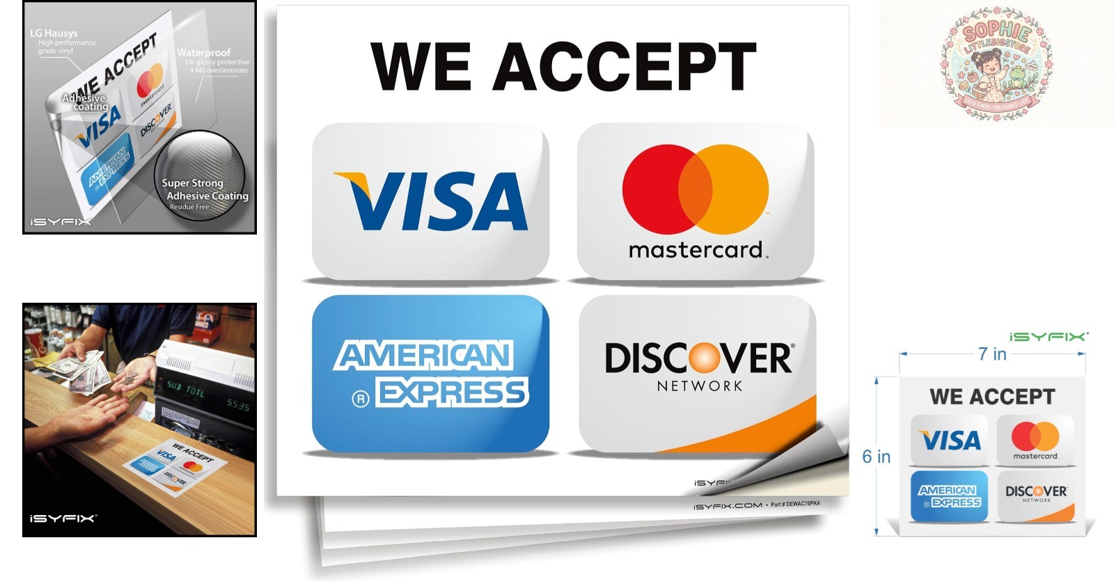 Durable 7×6 Inch Vinyl Credit Card Acceptance Signs – 4 Pack for Businesses