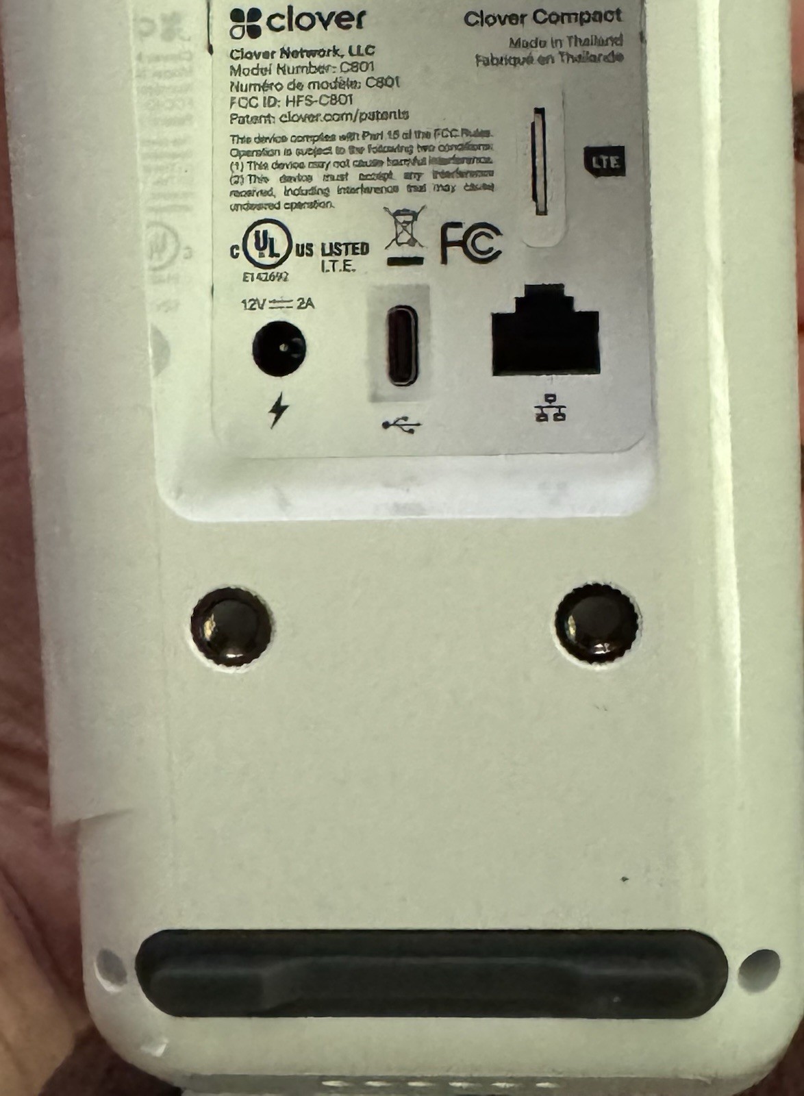 Clover Compact Series C801 Credit Card Terminal White Wired LTE Payment Device
