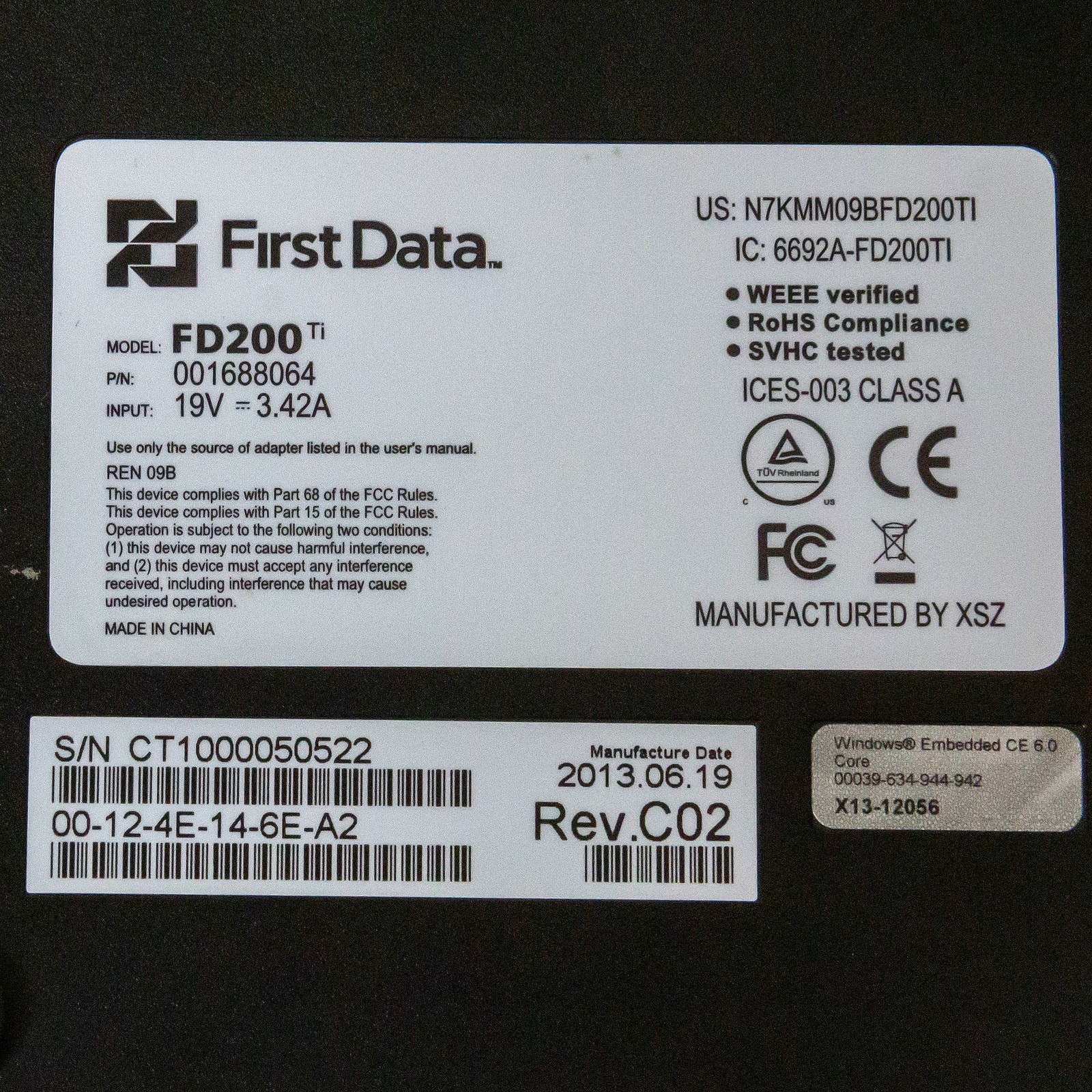 First Data FD200Ti Credit Card Terminal Check Verification Reader – Power Cord