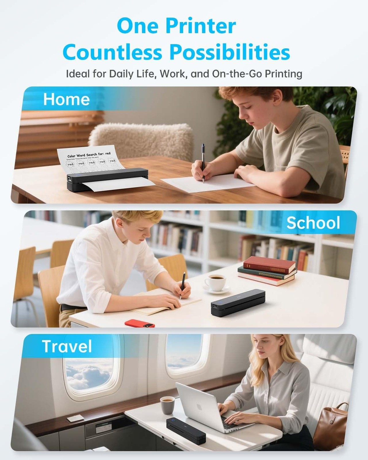PRT Inkless Portable Printer, Wireless Thermal Printer for Travel Support 8.5…