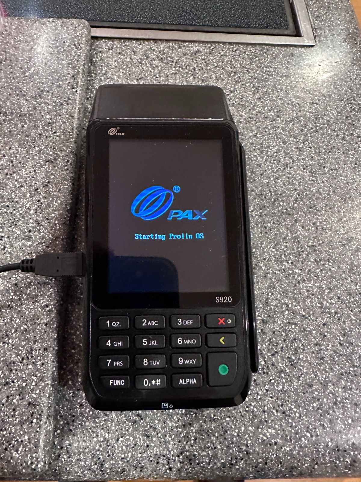 PAX S920, S920-0QW-R74-23LA POS Card Reader w/Power Cord, Instructions