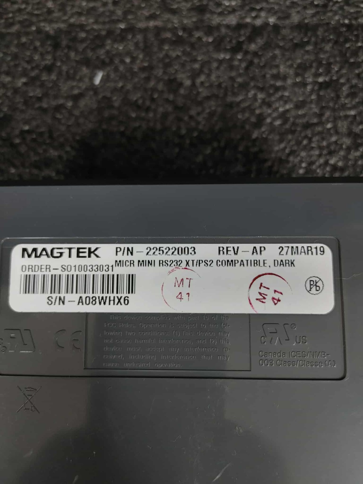 MAGTEK 22522003 MICR MINI RS232 XT/PS2 Compatible Dark No Power Supply