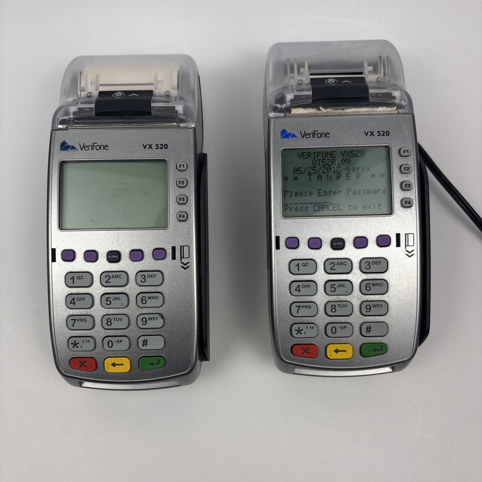 Lot of 2 VeriFone VX520 Credit Card Terminals Parts Repair 1 Tamper 1 No Power