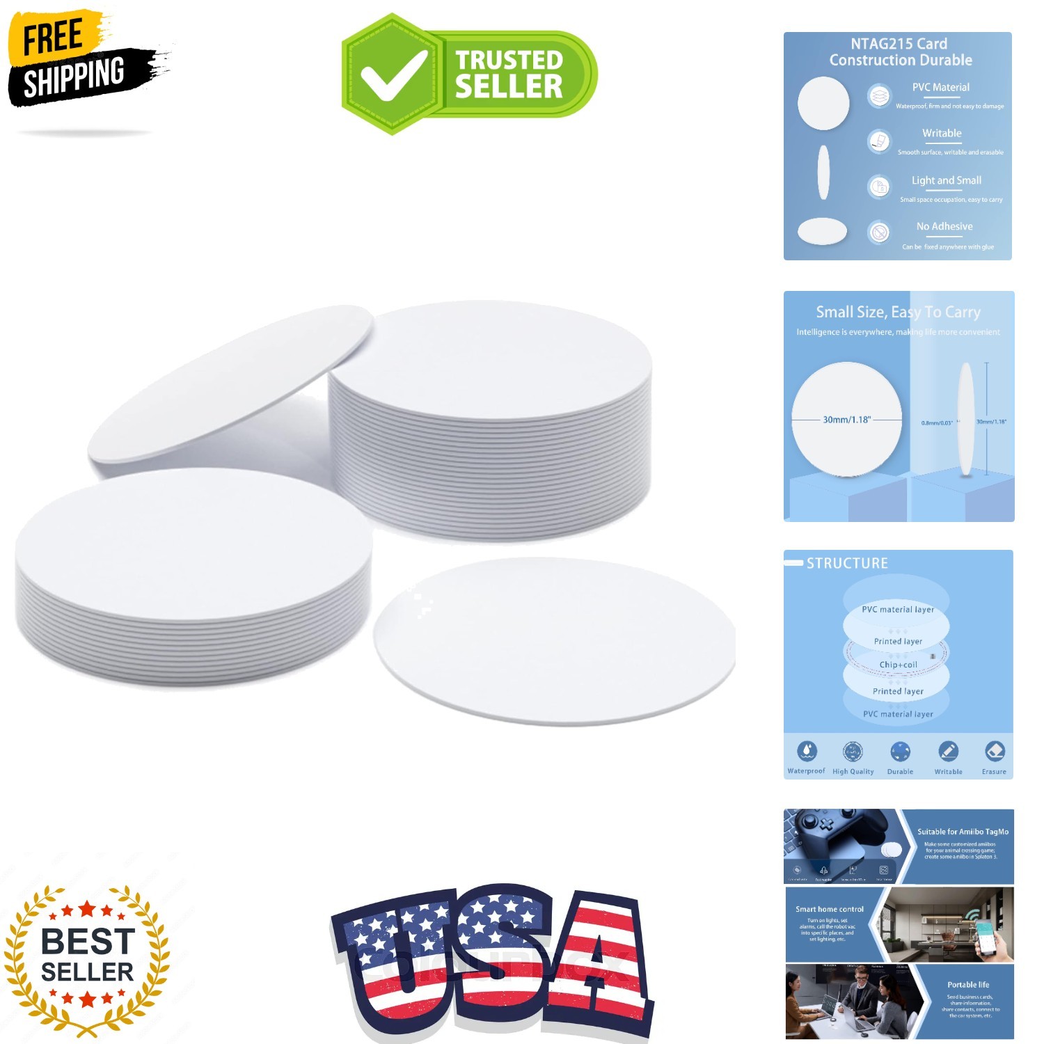 12 PCS NFC Tags Ntag215 Cards Rewritable 215 Tag 30mm Coins Compatible With A…