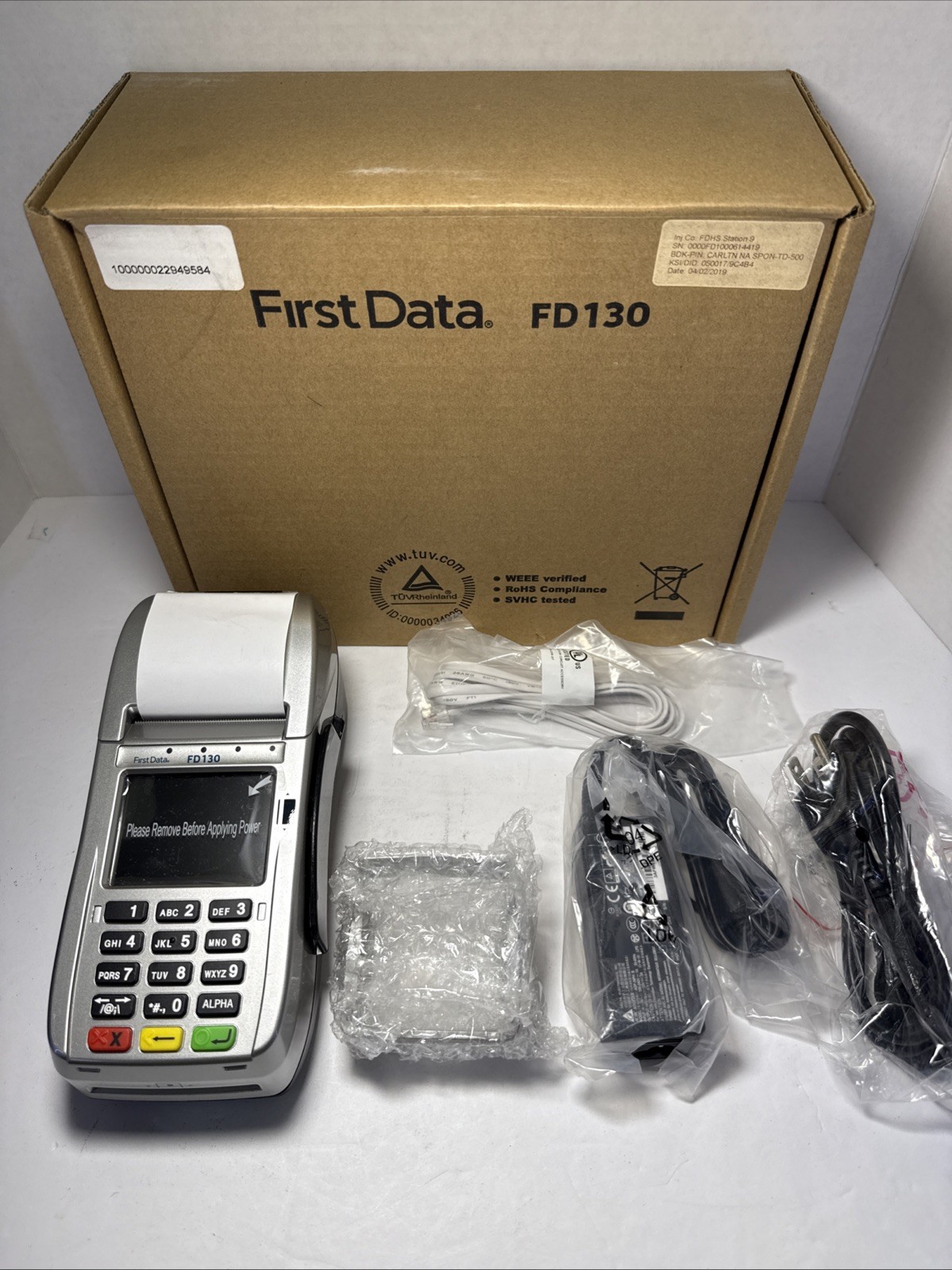 First Data FD130 Credit Card Machine w/Power Supply Privacy Shield Phone Cable