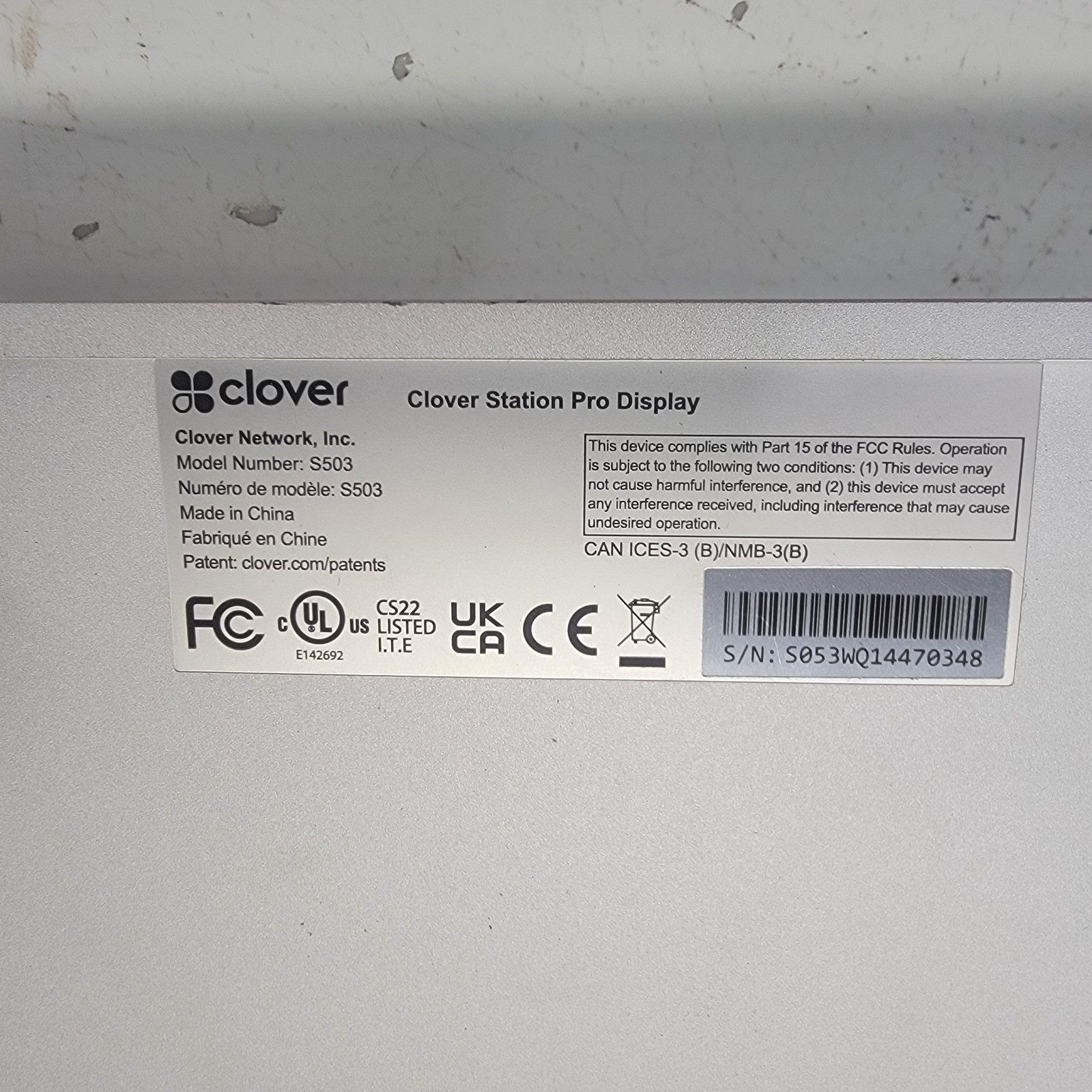 Clover Station Pro Customer Display S503 POS Touch Screen Untested